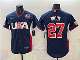 Men's USA Baseball #27 Mike Trout Navy 2026 World Baseball Classic United States 250th Anniversary Patch Road Stadium Stitched Jersey,baseball caps,new era cap wholesale,wholesale hats