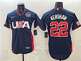 Men's USA Baseball #22 Clayton Kershaw Navy 2026 World Baseball Classic United States 250th Anniversary Patch Road Stadium Stitched Jersey,baseball caps,new era cap wholesale,wholesale hats