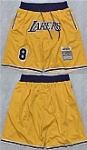 Los Angeles Lakers #8 Kobe Bryant Yellow 2025 Shorts (Run Small),baseball caps,new era cap wholesale,wholesale hats