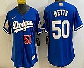 Women's Los Angeles Dodgers #50 Mookie Betts Blue 2026 Gold Collection Stadium Jersey,baseball caps,new era cap wholesale,wholesale hats