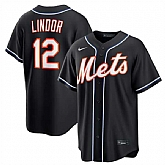 Men's New York Mets #12 Francisco Lindor 2026 Black Out Stitched Jersey Dzhi,baseball caps,new era cap wholesale,wholesale hats