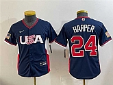 Youth USA Baseball #24 Bryce Harper Navy 2026 World Baseball Classic Stadium Stitched Baseball Jersey,baseball caps,new era cap wholesale,wholesale hats