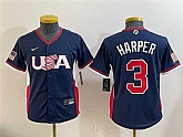 Youth USA Baseball #3 Bryce Harper Navy 2026 World Baseball Classic Stadium Stitched Baseball Jersey,baseball caps,new era cap wholesale,wholesale hats
