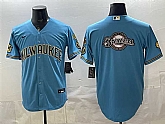 Men's Milwaukee Brewers Team Big Logo Blue With Home & Bob Uecker Patch Stitched Jersey Dzhi,baseball caps,new era cap wholesale,wholesale hats