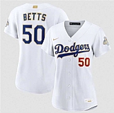 Women's Los Angeles Dodgers #50 Mookie Betts White 2026 Gold Collection Stadium Stitched Jersey Dzhi,baseball caps,new era cap wholesale,wholesale hats