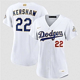 Women's Los Angeles Dodgers #22 Clayton Kershaw White 2026 Gold Collection Stadium Stitched Jersey Dzhi,baseball caps,new era cap wholesale,wholesale hats