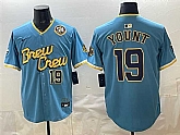Men's Milwaukee Brewers #19 Robin Yount Powder Blue City Connect With Home & Bob Uecker Patch Limited Stitched Jersey,baseball caps,new era cap wholesale,wholesale hats