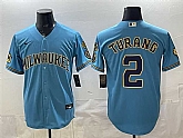 Men's Milwaukee Brewers #2 Brice Turang Blue With Home & Bob Uecker Patch Stitched Jersey,baseball caps,new era cap wholesale,wholesale hats