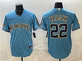 Men's Milwaukee Brewers #22 Christian Yelich Blue With Home & Bob Uecker Patch Stitched Jersey,baseball caps,new era cap wholesale,wholesale hats