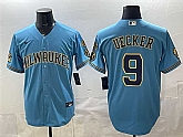 Men's Milwaukee Brewers #9 Bob Uecker Blue With Home & Bob Uecker Patch Stitched Jersey,baseball caps,new era cap wholesale,wholesale hats