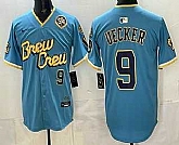 Men's Milwaukee Brewers #9 Bob Uecker Blue City Connect Limited Jersey,baseball caps,new era cap wholesale,wholesale hats