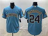 Men's Milwaukee Brewers #24 William Contreras Blue With Home & Bob Uecker Patch Stitched Jersey,baseball caps,new era cap wholesale,wholesale hats