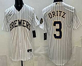 Men's Milwaukee Brewers #3 Joey Ortiz White Cool Base Jersey,baseball caps,new era cap wholesale,wholesale hats