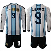 Men's Argentina #9 J.ALUAREZ Long Sleeve National Team FIFA x World Cup 2026 Home White On Field Jersey,baseball caps,new era cap wholesale,wholesale hats
