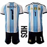 Youth Argentina #1 Benitez National Team FIFA x World Cup 2026 Home White On Field Kids Jersey,baseball caps,new era cap wholesale,wholesale hats