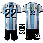 Youth Argentina #22 L.MARTINEZ National Team FIFA x World Cup 2026 Home White On Field Kids Jersey,baseball caps,new era cap wholesale,wholesale hats