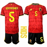 Youth Belgium #5 UEATONGHEN National Team FIFA x World Cup 2026 Home Red On Field Kids Jersey,baseball caps,new era cap wholesale,wholesale hats