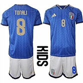 Youth Italy #8 TONALI National Team FIFA x World Cup 2026 Home Blue On Field Kids Jerseys,baseball caps,new era cap wholesale,wholesale hats