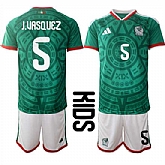 Youth Mexico #5 J.UASQUEZ National Team FIFA x World Cup 2026 Home Green On Field Kids Jersey,baseball caps,new era cap wholesale,wholesale hats