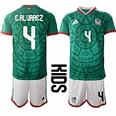 Youth Mexico #4 E.ALUAREZ National Team FIFA x World Cup 2026 Home Green On Field Kids Jersey,baseball caps,new era cap wholesale,wholesale hats