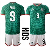 Youth Mexico #9 RAUL National Team FIFA x World Cup 2026 Home Green On Field Kids Jersey,baseball caps,new era cap wholesale,wholesale hats