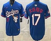 Men's Los Angeles Dodgers #17 Shohei Ohtani Blue Japanese Hello Kitty 2025 World Series Champions Limited Jersey,baseball caps,new era cap wholesale,wholesale hats