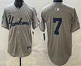 Men's New York Yankees #7 Mickey Mantle Grey Without Name Limited Jersey,baseball caps,new era cap wholesale,wholesale hats