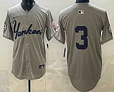 Men's New York Yankees #3 Babe Ruth Grey Without Name Limited Jersey,baseball caps,new era cap wholesale,wholesale hats
