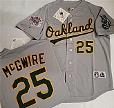 Men's Oakland Athletics #25 Mark McGwire Grey With Green Elephant & 1989 World Series Patch Battle of the Bay Stitched Jersey,baseball caps,new era cap wholesale,wholesale hats
