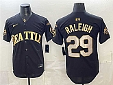 Men's Seattle Mariners #29 Cal Raleigh Black Gold 50th Anniversary & AL West Division Champions Patch Vapor Limited Stitched Jersey,baseball caps,new era cap wholesale,wholesale hats