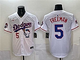 Men's Los Angeles Dodgers #5 Freddie Freeman White Hello Kitty Night 2025 World Series Champions Patch Stitched Jersey Dzhi,baseball caps,new era cap wholesale,wholesale hats