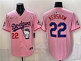 Men's Los Angeles Dodgers #22 Clayton Kershaw Pink Hello Kitty Night 2025 World Series Champions Patch Stitched Jersey Dzhi,baseball caps,new era cap wholesale,wholesale hats