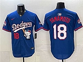 Men's Los Angeles Dodgers #18 Yoshinobu Yamamoto Royal Hello Kitty Night 2025 World Series Champions Patch Stitched Jersey Dzhi,baseball caps,new era cap wholesale,wholesale hats