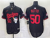 Men's Los Angeles Dodgers #50 Mookie Betts Black Hello Kitty Night 2025 World Series Champions Patch Stitched Jersey Dzhi,baseball caps,new era cap wholesale,wholesale hats