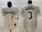 Men's Philadelphia Phillies #3 Bryce Harper Cream Pinstripe Gothic Vapor Limited Stitched Jersey,baseball caps,new era cap wholesale,wholesale hats