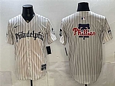 Men's Philadelphia Phillies Team Big Logo Cream Pinstripe Gothic Vapor Limited Stitched Jersey Dzhi,baseball caps,new era cap wholesale,wholesale hats