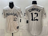 Men's Philadelphia Phillies #12 Kyle Schwarber Cream Pinstripe Gothic Vapor Limited Stitched Jersey,baseball caps,new era cap wholesale,wholesale hats