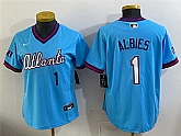 Women's Atlanta Braves #1 Ozzie Albies Powder Blue 2026 City Connect Stadium Stitched Jersey,baseball caps,new era cap wholesale,wholesale hats