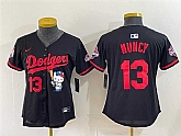 Women's Los Angeles Dodgers #13 Max Muncy Black Hello Kitty Night 2025 World Series Champions Patch Stitched Jersey Dzhi,baseball caps,new era cap wholesale,wholesale hats