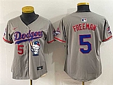 Women's Los Angeles Dodgers #5 Freddie Freeman Grey Hello Kitty Night 2025 World Series Champions Patch Stitched Jersey Dzhi,baseball caps,new era cap wholesale,wholesale hats