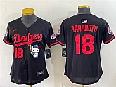 Women's Los Angeles Dodgers #18 Yoshinobu Yamamoto Black Hello Kitty Night 2025 World Series Champions Patch Stitched Jersey Dzhi,baseball caps,new era cap wholesale,wholesale hats