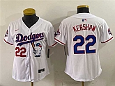 Women's Los Angeles Dodgers #22 Clayton Kershaw White Hello Kitty Night 2025 World Series Champions Patch Stitched Jersey Dzhi,baseball caps,new era cap wholesale,wholesale hats