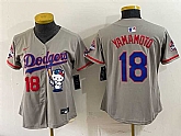 Women's Los Angeles Dodgers #18 Yoshinobu Yamamoto Grey Hello Kitty Night 2025 World Series Champions Patch Stitched Jersey Dzhi,baseball caps,new era cap wholesale,wholesale hats