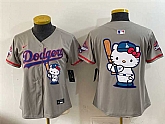 Women's Los Angeles Dodgers Team Big Logo Grey Hello Kitty Night 2025 World Series Champions Patch Stitched Jersey Dzhi,baseball caps,new era cap wholesale,wholesale hats
