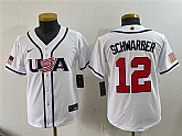 Youth USA Baseball #12 Kyle Schwarber White 2026 World Baseball Classic Home Stadium Stitched Jersey,baseball caps,new era cap wholesale,wholesale hats
