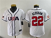 Youth USA Baseball #22 Clayton Kershaw White 2026 World Baseball Classic Home Stadium Stitched Jersey,baseball caps,new era cap wholesale,wholesale hats