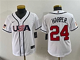 Youth USA Baseball #24 Bryce Harper White 2026 World Baseball Classic Home Stadium Stitched Jersey,baseball caps,new era cap wholesale,wholesale hats