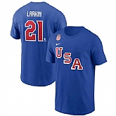 Men's US Hockey #21 Dylan Larkin Royal 2026 Name & Number T-Shirt,baseball caps,new era cap wholesale,wholesale hats