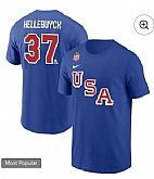 Men's US Hockey USA Hockey #37 Connor Hellebuyck Royal 2026 Name & Number T-Shirt,baseball caps,new era cap wholesale,wholesale hats