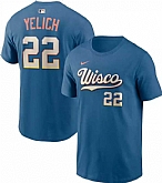 Men's Milwaukee Brewers #22 Christian Yelich Mineral Blue 2026 City Connect T-Shirt,baseball caps,new era cap wholesale,wholesale hats